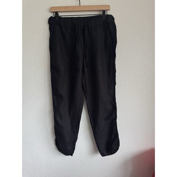 Caslon Tulip Hem Straight Leg Linen Pants - Black Size Small - Picture 1 of 9